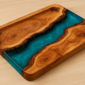 Wood Slab Decorative Tray with Resin River Live Edge Design