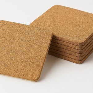 Natural Cork Drink Coasters Set of Six with Absorbent Backing