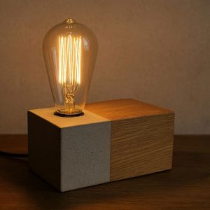 Natural Wood and Concrete Desk Lamp with Edison Bulb Vintage