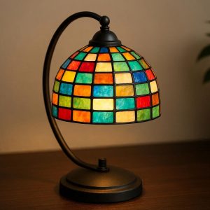 Modern Tiffany Style Stained Glass Desk Lamp with Mosaic Shade